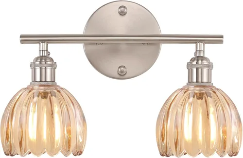 Vista 129 de Shenmoyl Lámparas de baño, lámpara de pared de 2 luces para tocador sobre espejo con pantalla de vidrio tulipán blanco para dormitorio, sala