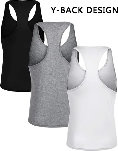 Vista 5 de COOFANDY Camisetas sin mangas para hombre, paquete de 3 camisetas sin mangas para gimnasio, espalda en Y, muscular, fisicoculturismo, camisetas sin