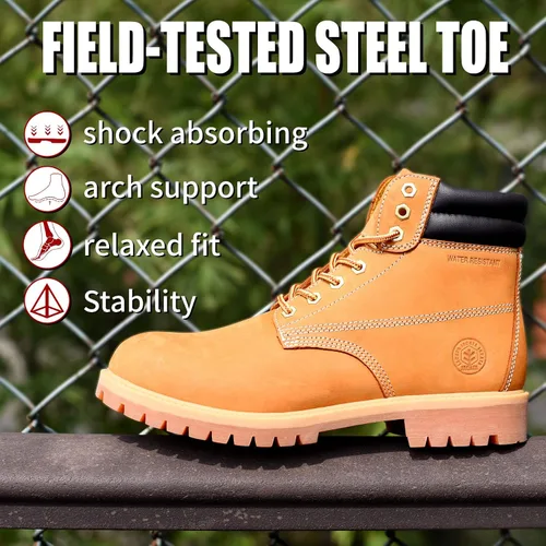 Vista 4 de Botas de trabajo para hombre de aceropunta suave, antideslizantes, de goma, resistentes a la construcción, aceite industrial, botas de construcción