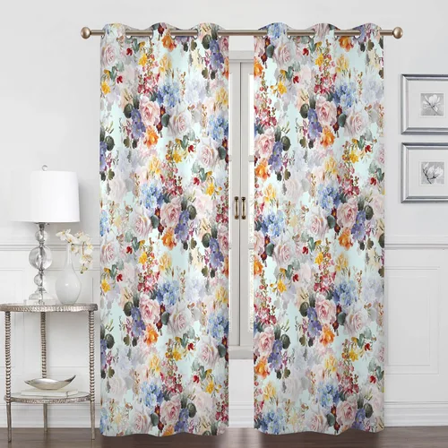 Vista 24 de Renaiss Pink Cherry Patels - Cortinas opacas con aislamiento térmico de flores de cerezo japonés, cortinas de ventana de dormitorio con estampado