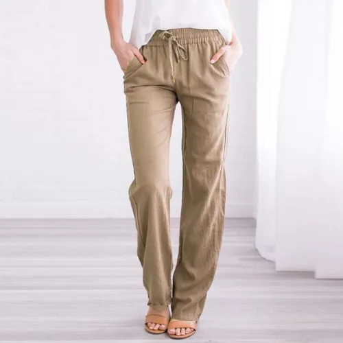 Vista 2 de Pantalones de lino para mujer, moda de primavera 2024, pantalones casuales cómodos de lino para mujer, pierna recta y joggers