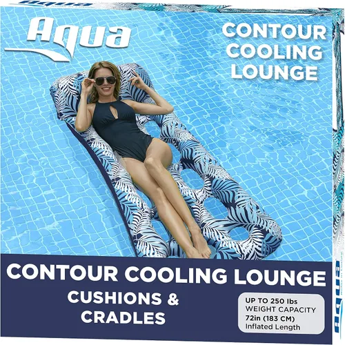 Vista 5 de Aqua - Flotador inflable con contorno de 18 bolsillos, tela de lujo, flotador de piscina para sentarse al sol, alta resistencia, color helechos