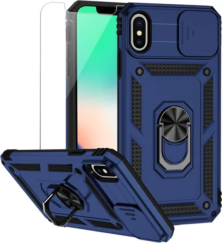 Vista 16 de Funda para iPhone Xs Max con cubierta para lente de cámara, protector de pantalla HD, doble capa de protección contra caídas de grado militar