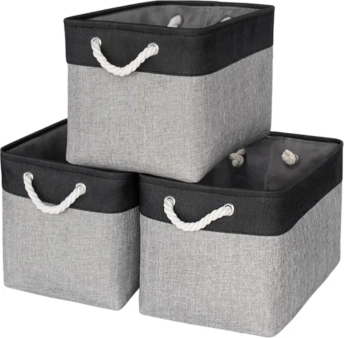 Vista 43 de TheWarmHome Contenedores de almacenamiento para estantes, tamaño mediano, 3 unidades, 13.8 pulgadas de largo x 9.8 pulgadas de ancho x 6.7 pulgadas