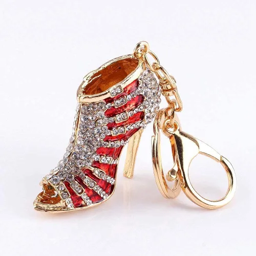 Vista 2 de TOPINCN Llavero con diamantes de imitación de tacón alto para zapatos, llavero de cristal, llavero, cadena, colgante, regalo, para mujer, bolso