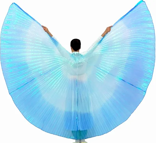 Vista 22 de Wuchieal Disfraz de danza del vientre de 2 palos y coak de ángel para mujer 0#amarillo-rojo-azul