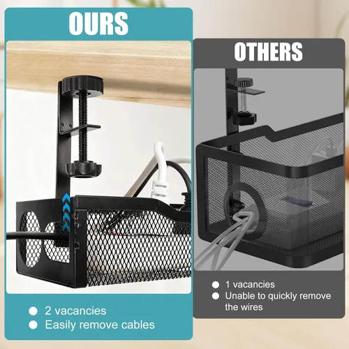 Vista 5 de Organizador de cables para debajo del escritorio, 26 pulgadas, organizador de cables de metal, sin taladro, organizador de cables para escritorio