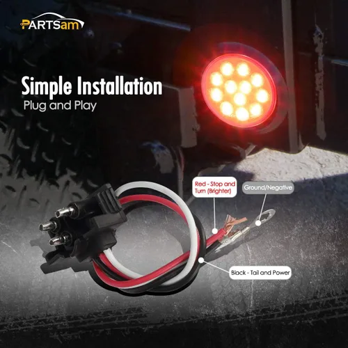 Vista 4 de Partsam Luces traseras LED redondas de 14 x 4 pulgadas, luces traseras LED redondas de 4 pulgadas, luces traseras de freno y marcha atrás