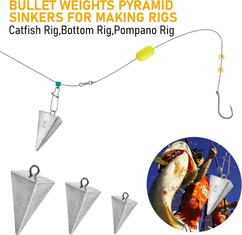 Vista 7 de Dr.Fish Pyramid Sinkers - Pesca de plomo para agua salada, 1 onza-32 onzas/2 libras, triangular, surf, pesca, río, pesca de gato, pompano