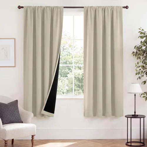 Vista 44 de NICETOWN Biscotti Beige 100% Cortinas opacas de 45" de largo para cocina, bolsillo con varilla para sótano completamente opaco, cortinas térmicas