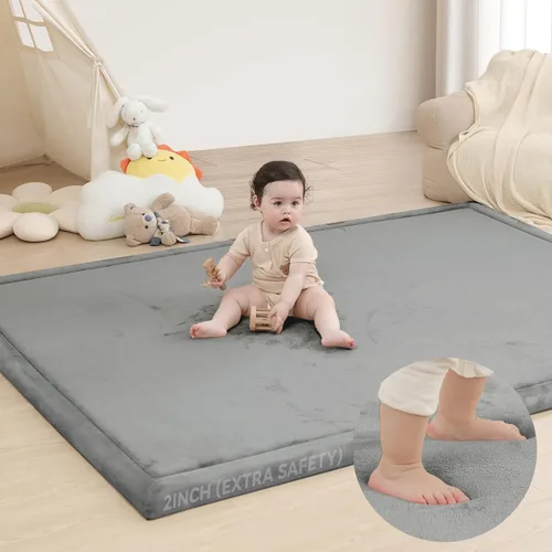 Vista 23 de Huloo Sleep - Tapete de juego para la habitación de bebés y niños pequeños, anticaídas, de espuma elástica de 1.3" de grosor, 28" x 72", terciopelo