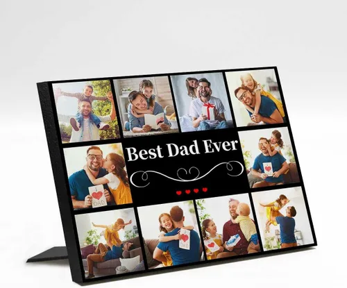 Vista 22 de InterestPrint Panel de fotos personalizado para papá y nombre para exhibición de mesa, Papá te amamos más que todas las estrellas en el cielo, marco