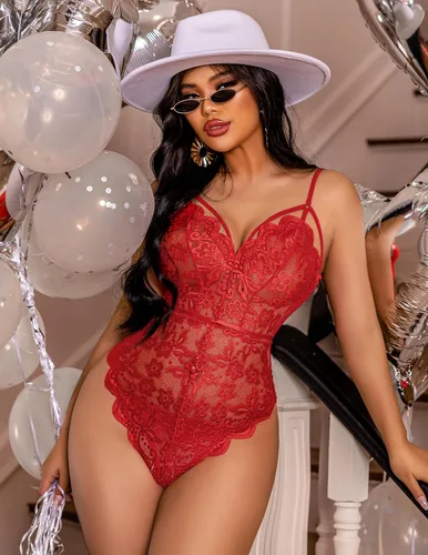 Vista 6 de Avidlove - Lencería de encaje de una pieza para mujer, minibabydoll, minileotardo