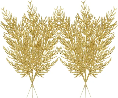 Vista 18 de Tallos de bayas con purpurina navideña, 24 piezas de púas artificiales para rellenos de adornos de árbol de Navidad, coronas de Navidad Dorado