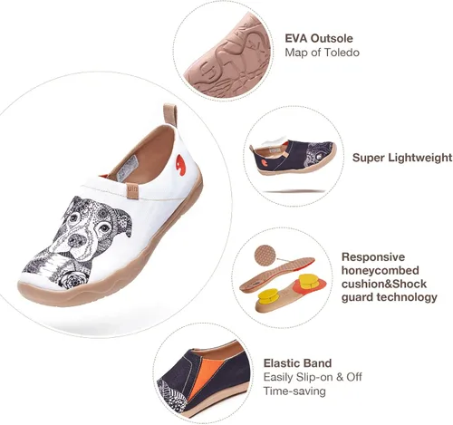 Vista 3 de UIN Zapatos de viaje para hombre, de lona, informales, ligeros, cómodos, pintados, a la moda, Pitbull
