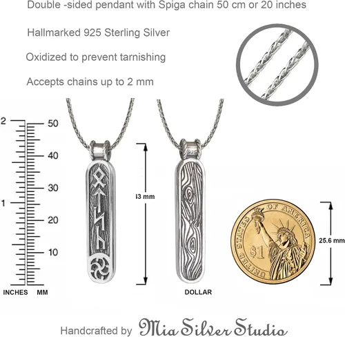 Vista 14 de Viking Rune Formula Pendant Necklace for Men Women - 925 Sterling Silver - Norse Nordic Celtic Jewelry - Runes Protection Amulet - Matching