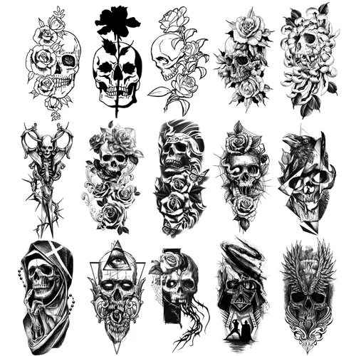 Vista 8 de Tatuajes temporales de animales, 15 hojas de tigre negro león lobo tótem adulto tatuajes temporales, tatuajes falsos hombres