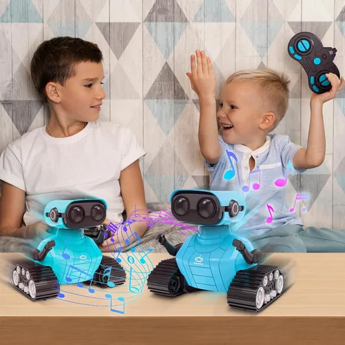 Vista 4 de Playsheek Robot Toy - Robot recargable Emo RC con demostración automática para niños, mayores de 3 años - Azul