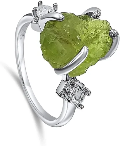 Vista 19 de Anillo de cristal crudo real con piedra natal, plata de ley, oro blanco, regalo de joyería para ella, regalo de Navidad, Día de la Madre