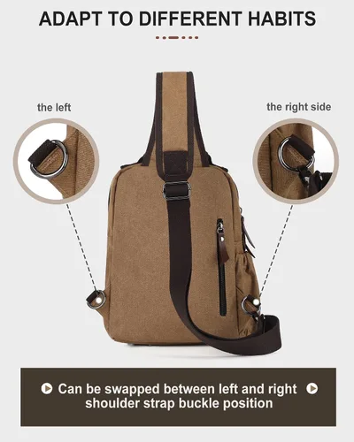 Vista 7 de Bolsa de mensajero para hombres, mochila cruzada pequeña, bolsa de hombro para hombres y mujeres, mochila con correa de lona