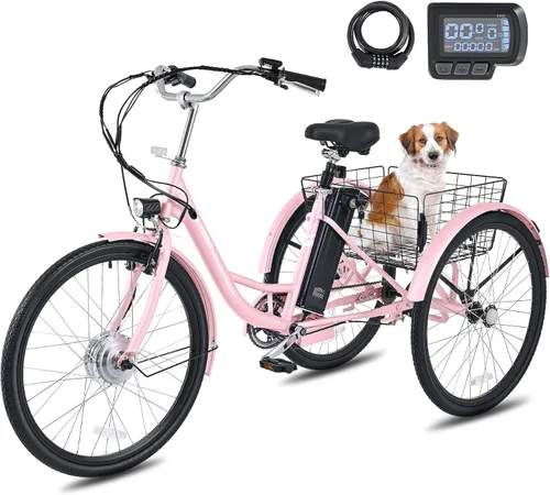 Vista 15 de VIRIBUS Triciclo eléctrico para adultos, triciclo eléctrico de 24 26 pulgadas con batería extraíble de 468 Wh, 250 W/350 W (pico 500 W) bicicletas