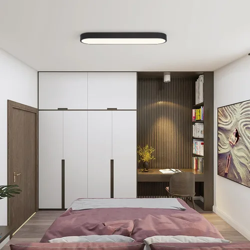 Vista 9 de Lámpara de techo lineal de 23.6 pulgadas, LED moderna de 40 W, lámpara de techo simple negra, iluminación de techo de perfil bajo para dormitorio