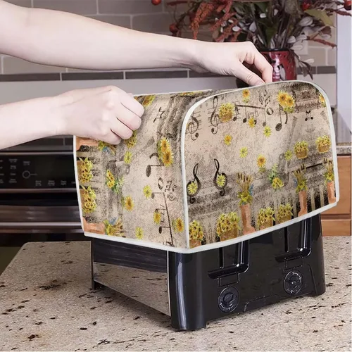 Vista 3 de Fundas decorativas para tostadora de notas musicales otoñales de 2 rebanadas para electrodomésticos de cocina pequeños, cubierta reversible
