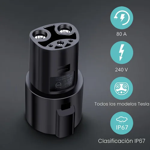 Vista 2 de Lectron J1772 a Tesla Adaptador de 80 amperios (250V) - Adaptador de carga EV compatible con Tesla Model S/3/X/Y/Cybertruck y todos los vehículos