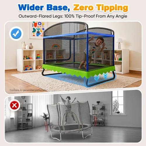 Vista 3 de Zupapa - Trampolín rectangular para niños de 4 x 6 pies con red de seguridad, aro de baloncesto, marco de doble capa resistente, trampolín cuadrado