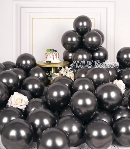 Vista 2 de AULE Globos Negros Metálicos de 5 pulgadas 50 Piezas Globos de Látex Negro Cromado Helio Brillante Engrosado Globo Decoración Perfecta para Fiestas