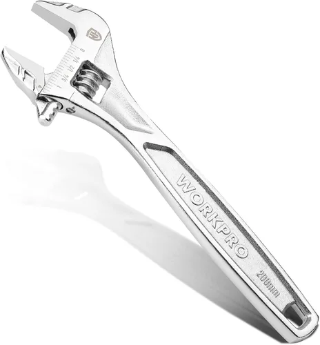 Vista 16 de WORKPRO - Llave ajustable de 4 pulgadas de servicio pesado con escala imperial y métrica, llave premium de acero Cr-V, cromada