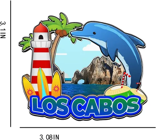 Vista 3 de Imán de Los Cabos México para nevera 3D hitos de madera 3D para viajes, recuerdos coleccionables, decoración hecha a mano -2063