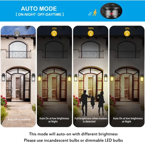 Vista 2 de Luces exteriores con sensor de movimiento para montaje en pared, luz de seguridad impermeable del atardecer al amanecer con accesorios de aluminio