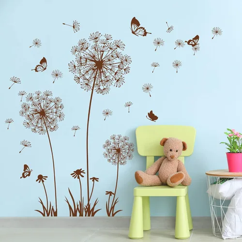 Vista 5 de Calcomanías de pared extraíbles 3D de diente de león, flores y mariposas voladoras, murales autoadhesivos, despegar y pegar, decoración de dientes
