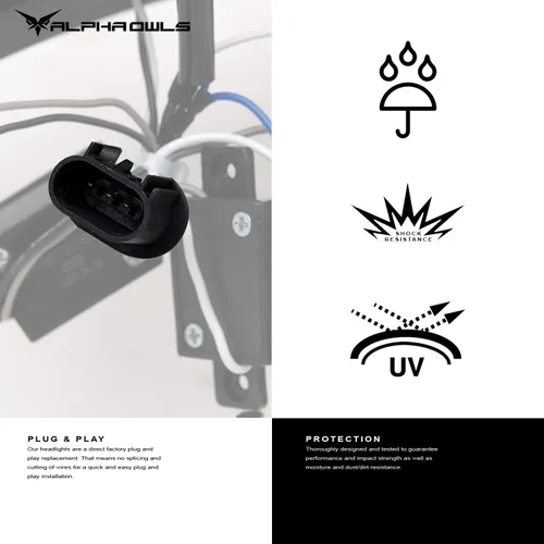 Vista 6 de Alpha Owls 8711156 Faros Delanteros de Proyector LED Completo con Barra de Luz LED Blanca - Negro Ámbar Compatible con 2002-2005 Dodge Ram