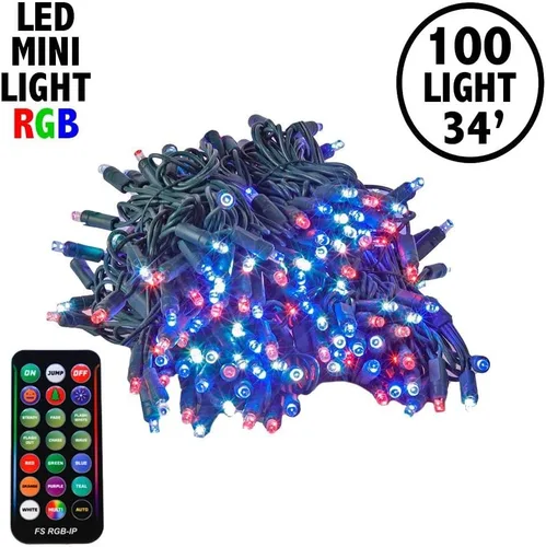 Vista 2 de Novelty Lights Juego de mini luces LED que cambian de color 100 RGB, espacio de 4 pulgadas, cable verde, 34 pies