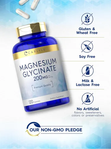 Vista 5 de Carlyle Glicinato de magnesio 200 mg 120 cápsulas Suplemento sin OMG y sin gluten