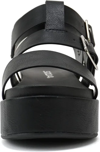 Vista 3 de Soda DRIFTER Women Flatform Multi Strap Double Buckle Open Toe Ankle Strap Platform Wedge Sandals