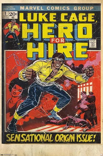 Vista 9 de Trends International Marvel Comics Luke Cage - Hero for Hire Cover #1 Wall Poster, 22.4L x 14.7W, Barnwood Framed Version