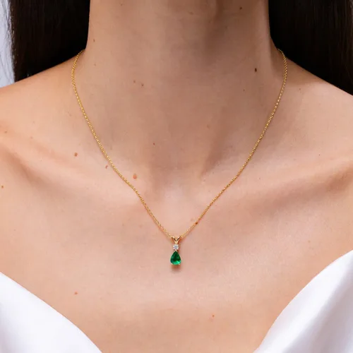 Vista 3 de Angara Colgante solitario de esmeralda natural para mujer Colgante de lágrima en V con diamante en oro macizo de 14 quilates, plataplatino