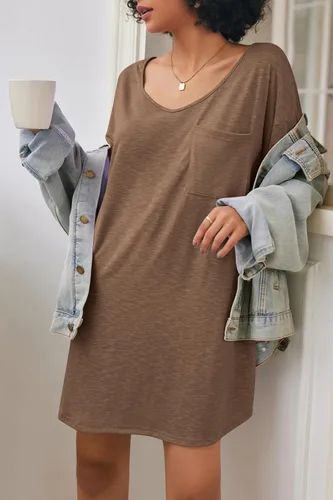 Vista 2 de Ekouaer Camisón de algodón con cuello en V para mujer, cómodo y casual para mujer