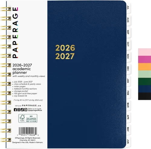 Vista 24 de PAPERAGE Agenda académica, agenda semanal y mensual y calendario, 12 meses, julio de 2026 a junio de 2027, (9.5 x 11 pulgadas), agenda de Negro