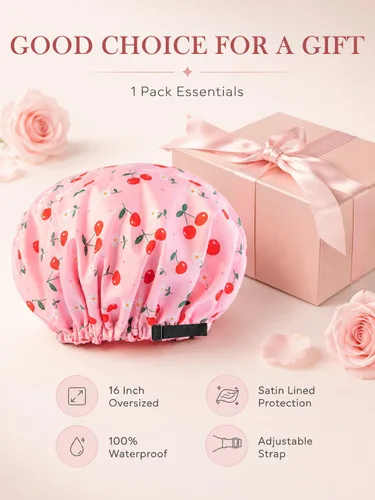Vista 9 de Aquior Gorro de ducha para mujer, extra ajustable, doble capa, impermeable, reutilizable, gorra de pelo de tamaño grande para todo el cabello