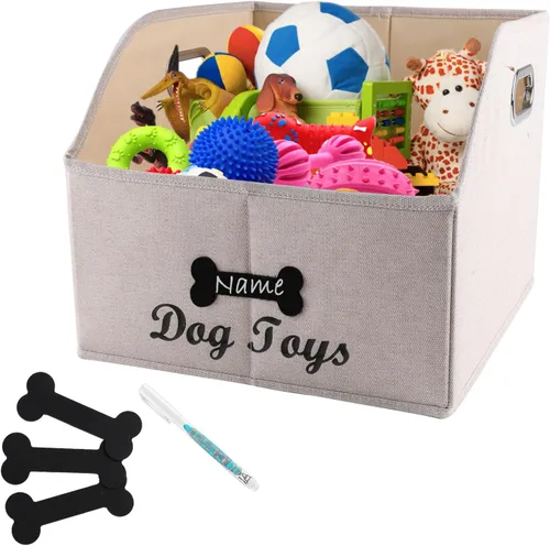 Vista 9 de Geyecete Contenedor de almacenamiento de juguetes para perros con mango de madera, cesta organizadora rectangular decorativa de fieltro suave