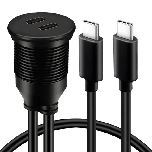 Vista 10 de Cable de doble puerto USB 3.0 macho a tipo C 3.0 hembra, 2 puertos, para montaje en coche, camión, barco, motocicleta, salpicadero, panel, 3 pies