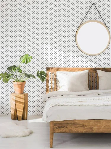 Vista 5 de Orainege - Papel de colgadura adhesivo negro y blanco con diseño de espina de pescado, papel de contacto para baño, 17.7 x 78.7 pulgadas, papel