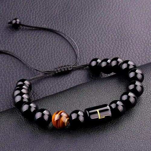 Vista 58 de SUMMER LOVE Regalos para el Día del Padre, pulsera con inicial de piedra de ónix negro de 0.394 pulgadas para hombres, pulsera de cuerda trenzada