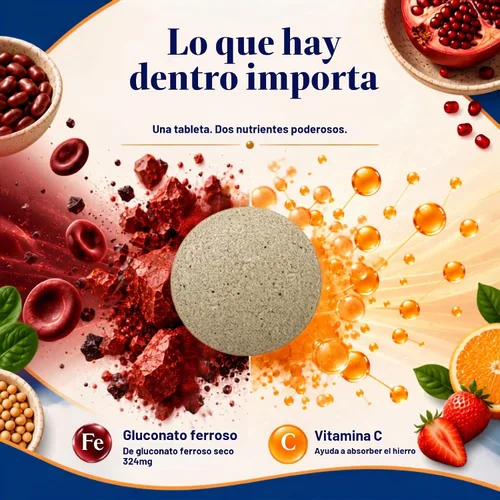 Vista 6 de Vitamatic Gluconato ferroso 324 mg + vitamina C 100 mg – Sin aditivos de color artificial – Suave para el estómago – 250 tabletas – Fabricado