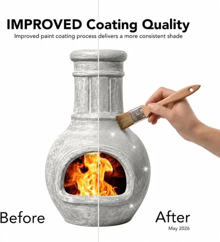 Vista 7 de Wiosi Chiminea Pequeña Chimenea Exterior Gris – Chimineas de Arcilla con Tapas de Lluvia para Chimenea y Soportes de Metal Sólido – Mini Chimenea