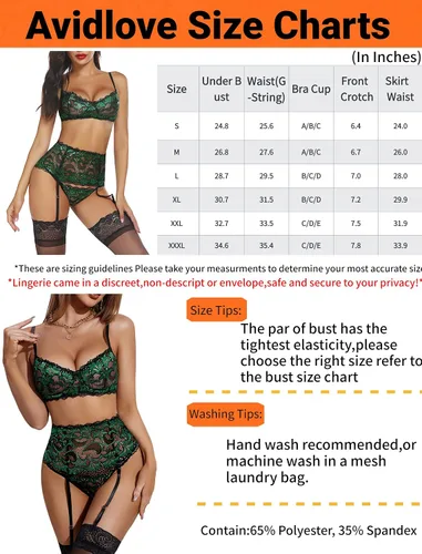 Vista 6 de Avidlove - Conjunto de lencería para mujer de cintura alta lencería con cinturón lencería